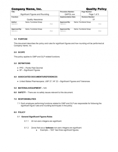 Significant Figures and Rounding Policy – GMPDocs.com